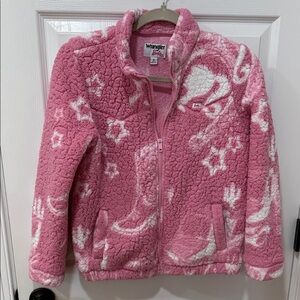 Wrangler x Barbie Pink and White Full Zip Fleece Jacket Sz XL